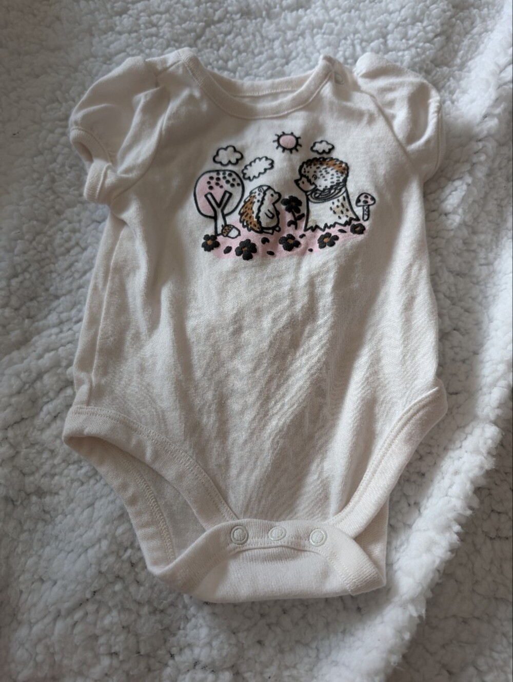 Garanimals Cream One-Piece Bodysuit with Pink & Black Hedgehog Print